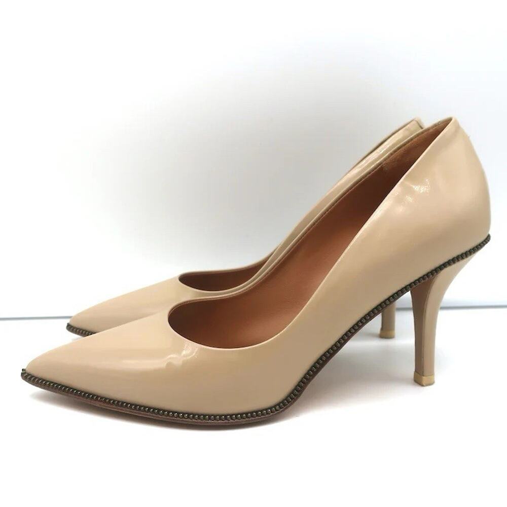 Givenchy Zipper Pumps Beige Nude Patent Leather Pointed Toe Heels Studded 37